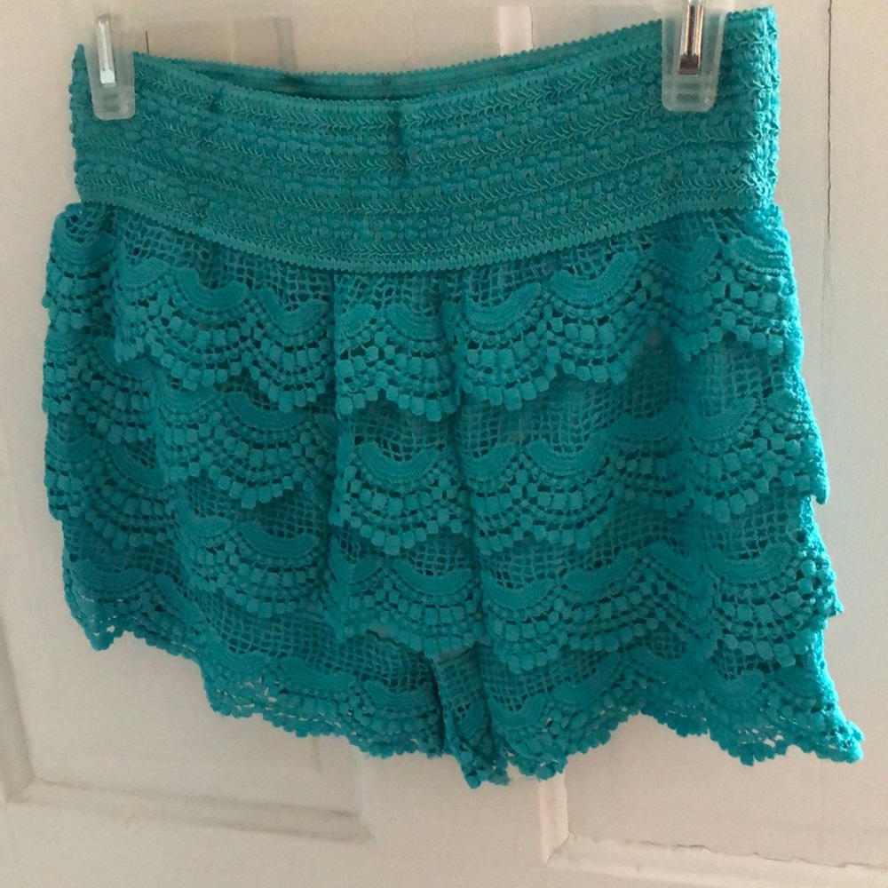 Vanilla Bay Teal Crochet Tiered Women's Shorts